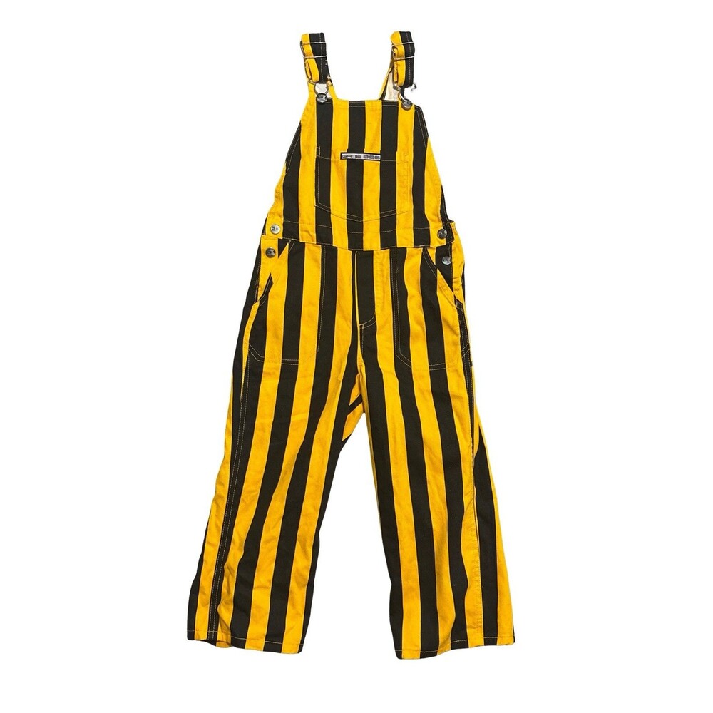 Game Day Bibs Toddler Size 4T Black & Yellow Striped Overalls